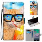 For Nokia 3.4 Coloured Drawing Cross Texture Horizontal Flip PU Leather Case with Holder & Card Slots & Wallet & Lanyard(Cat Drinking Soda)
