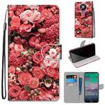For Nokia 3.4 Coloured Drawing Cross Texture Horizontal Flip PU Leather Case with Holder & Card Slots & Wallet & Lanyard(Pink Rose Garden)