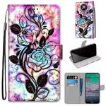 For Nokia 3.4 Coloured Drawing Cross Texture Horizontal Flip PU Leather Case with Holder & Card Slots & Wallet & Lanyard(Color Bottom Hollow Flower)