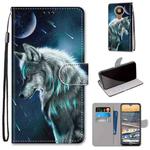 For Nokia 5.3 Coloured Drawing Cross Texture Horizontal Flip PU Leather Case with Holder & Card Slots & Wallet & Lanyard(Pensive Wolf)