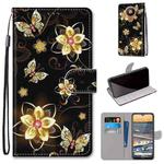 For Nokia 5.3 Coloured Drawing Cross Texture Horizontal Flip PU Leather Case with Holder & Card Slots & Wallet & Lanyard(Gold Diamond Butterfly)