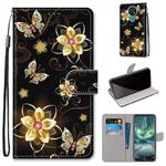 For Nokia 7.2 Coloured Drawing Cross Texture Horizontal Flip PU Leather Case with Holder & Card Slots & Wallet & Lanyard(Gold Diamond Butterfly)