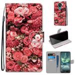 For Nokia 7.2 Coloured Drawing Cross Texture Horizontal Flip PU Leather Case with Holder & Card Slots & Wallet & Lanyard(Pink Rose Garden)