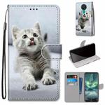 For Nokia 7.2 Coloured Drawing Cross Texture Horizontal Flip PU Leather Case with Holder & Card Slots & Wallet & Lanyard(Small Gray Cat)