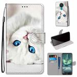 For Nokia 7.2 Coloured Drawing Cross Texture Horizontal Flip PU Leather Case with Holder & Card Slots & Wallet & Lanyard(White Kitten)