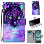 For Nokia 7.2 Coloured Drawing Cross Texture Horizontal Flip PU Leather Case with Holder & Card Slots & Wallet & Lanyard(Tiger Drinking Water)