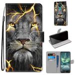 For Nokia 7.2 Coloured Drawing Cross Texture Horizontal Flip PU Leather Case with Holder & Card Slots & Wallet & Lanyard(Fission Lion)