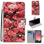 For Nokia C2 Coloured Drawing Cross Texture Horizontal Flip PU Leather Case with Holder & Card Slots & Wallet & Lanyard(Pink Rose Garden)