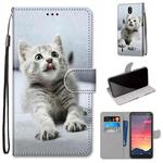 For Nokia C2 Coloured Drawing Cross Texture Horizontal Flip PU Leather Case with Holder & Card Slots & Wallet & Lanyard(Small Gray Cat)