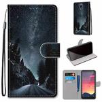 For Nokia C2 Coloured Drawing Cross Texture Horizontal Flip PU Leather Case with Holder & Card Slots & Wallet & Lanyard(Mountain Road Starry Sky)