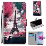 For ZTE Axon 11 5G Coloured Drawing Cross Texture Horizontal Flip PU Leather Case with Holder & Card Slots & Wallet & Lanyard(Pink Flower Tower Bridge)