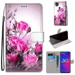 For ZTE Axon 11 SE 5G Coloured Drawing Cross Texture Horizontal Flip PU Leather Case with Holder & Card Slots & Wallet & Lanyard(Wild Rose)