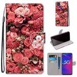 For ZTE Axon 11 SE 5G Coloured Drawing Cross Texture Horizontal Flip PU Leather Case with Holder & Card Slots & Wallet & Lanyard(Pink Rose Garden)
