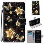 For iPhone 12 mini Coloured Drawing Cross Texture Horizontal Flip Leather Case with Holder & Card Slots & Wallet & Lanyard(Gold Diamond Butterfly)