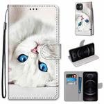 For iPhone 12 mini Coloured Drawing Cross Texture Horizontal Flip Leather Case with Holder & Card Slots & Wallet & Lanyard(White Kitten)