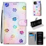 For iPhone 12 / 12 Pro Coloured Drawing Cross Texture Horizontal Flip PU Leather Case with Holder & Card Slots & Wallet & Lanyard(Footprint Water Drops)