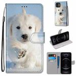 For iPhone 12 / 12 Pro Coloured Drawing Cross Texture Horizontal Flip PU Leather Case with Holder & Card Slots & Wallet & Lanyard(Snow Puppy)