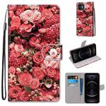 For iPhone 12 / 12 Pro Coloured Drawing Cross Texture Horizontal Flip PU Leather Case with Holder & Card Slots & Wallet & Lanyard(Pink Rose Garden)