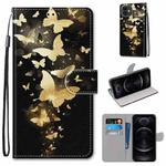 For iPhone 12 / 12 Pro Coloured Drawing Cross Texture Horizontal Flip PU Leather Case with Holder & Card Slots & Wallet & Lanyard(Golden Butterfly Group)