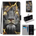 For iPhone 12 / 12 Pro Coloured Drawing Cross Texture Horizontal Flip PU Leather Case with Holder & Card Slots & Wallet & Lanyard(Fission Lion)