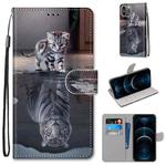 For iPhone 12 Pro Max Coloured Drawing Cross Texture Horizontal Flip PU Leather Case with Holder & Card Slots & Wallet & Lanyard(Cat Becomes Tiger)