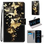 For iPhone 12 Pro Max Coloured Drawing Cross Texture Horizontal Flip PU Leather Case with Holder & Card Slots & Wallet & Lanyard(Golden Butterfly Group)