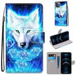 For iPhone 12 Pro Max Coloured Drawing Cross Texture Horizontal Flip PU Leather Case with Holder & Card Slots & Wallet & Lanyard(Dick Rose Wolf)