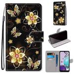 For LG K31 Coloured Drawing Cross Texture Horizontal Flip PU Leather Case with Holder & Card Slots & Wallet & Lanyard(Gold Diamond Butterfly)