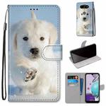 For LG K31 Coloured Drawing Cross Texture Horizontal Flip PU Leather Case with Holder & Card Slots & Wallet & Lanyard(Snow Puppy)