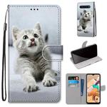 For LG K41S / K51S Coloured Drawing Cross Texture Horizontal Flip PU Leather Case with Holder & Card Slots & Wallet & Lanyard(Small Gray Cat)