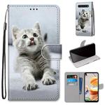 For LG K61 Coloured Drawing Cross Texture Horizontal Flip PU Leather Case with Holder & Card Slots & Wallet & Lanyard(Small Gray Cat)