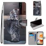 For LG K61 Coloured Drawing Cross Texture Horizontal Flip PU Leather Case with Holder & Card Slots & Wallet & Lanyard(Cat Becomes Tiger)
