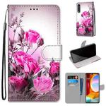 For LG Velvet Coloured Drawing Cross Texture Horizontal Flip PU Leather Case with Holder & Card Slots & Wallet & Lanyard(Wild Rose)