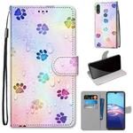 For Motorola Moto E (2020) Coloured Drawing Cross Texture Horizontal Flip PU Leather Case with Holder & Card Slots & Wallet & Lanyard(Footprint Water Drops)