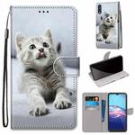 For Motorola Moto E (2020) Coloured Drawing Cross Texture Horizontal Flip PU Leather Case with Holder & Card Slots & Wallet & Lanyard(Small Gray Cat)