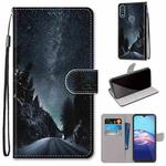 For Motorola Moto E (2020) Coloured Drawing Cross Texture Horizontal Flip PU Leather Case with Holder & Card Slots & Wallet & Lanyard(Mountain Road Starry Sky)