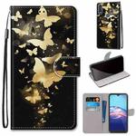 For Motorola Moto E (2020) Coloured Drawing Cross Texture Horizontal Flip PU Leather Case with Holder & Card Slots & Wallet & Lanyard(Golden Butterfly Group)