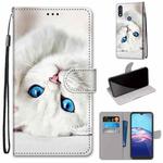 For Motorola Moto E (2020) Coloured Drawing Cross Texture Horizontal Flip PU Leather Case with Holder & Card Slots & Wallet & Lanyard(White Kitten)