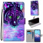 For Motorola Moto E (2020) Coloured Drawing Cross Texture Horizontal Flip PU Leather Case with Holder & Card Slots & Wallet & Lanyard(Tiger Drinking Water)