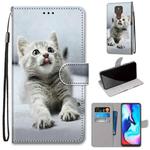 For Motorola Moto E7 Plus / G9 Play / G9 Coloured Drawing Cross Texture Horizontal Flip PU Leather Case with Holder & Card Slots & Wallet & Lanyard(Small Gray Cat)