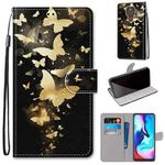 For Motorola Moto E7 Plus / G9 Play / G9 Coloured Drawing Cross Texture Horizontal Flip PU Leather Case with Holder & Card Slots & Wallet & Lanyard(Golden Butterfly Group)