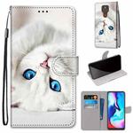 For Motorola Moto E7 Plus / G9 Play / G9 Coloured Drawing Cross Texture Horizontal Flip PU Leather Case with Holder & Card Slots & Wallet & Lanyard(White Kitten)