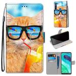 For Motorola Moto G8 Coloured Drawing Cross Texture Horizontal Flip PU Leather Case with Holder & Card Slots & Wallet & Lanyard(Cat Drinking Soda)