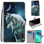 For Motorola Moto G8 Coloured Drawing Cross Texture Horizontal Flip PU Leather Case with Holder & Card Slots & Wallet & Lanyard(Contemplative Wolf)