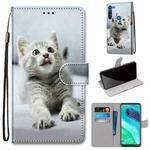 For Motorola Moto G8 Coloured Drawing Cross Texture Horizontal Flip PU Leather Case with Holder & Card Slots & Wallet & Lanyard(Small Gray Cat)