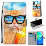 For Motorola Moto G8 Power Coloured Drawing Cross Texture Horizontal Flip PU Leather Case with Holder & Card Slots & Wallet & Lanyard(Cat Drinking Soda)