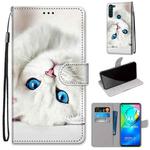 For Motorola Moto G8 Power Coloured Drawing Cross Texture Horizontal Flip PU Leather Case with Holder & Card Slots & Wallet & Lanyard(White Kitten)