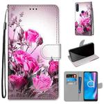 For Alcatel 1SE 2020 Coloured Drawing Cross Texture Horizontal Flip PU Leather Case with Holder & Card Slots & Wallet & Lanyard(Wild Rose)