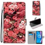 For Alcatel 1SE 2020 Coloured Drawing Cross Texture Horizontal Flip PU Leather Case with Holder & Card Slots & Wallet & Lanyard(Pink Rose Garden)