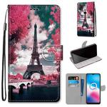 For Alcatel 3X 2020 Coloured Drawing Cross Texture Horizontal Flip PU Leather Case with Holder & Card Slots & Wallet & Lanyard(Pink Flower Tower Bridge)
